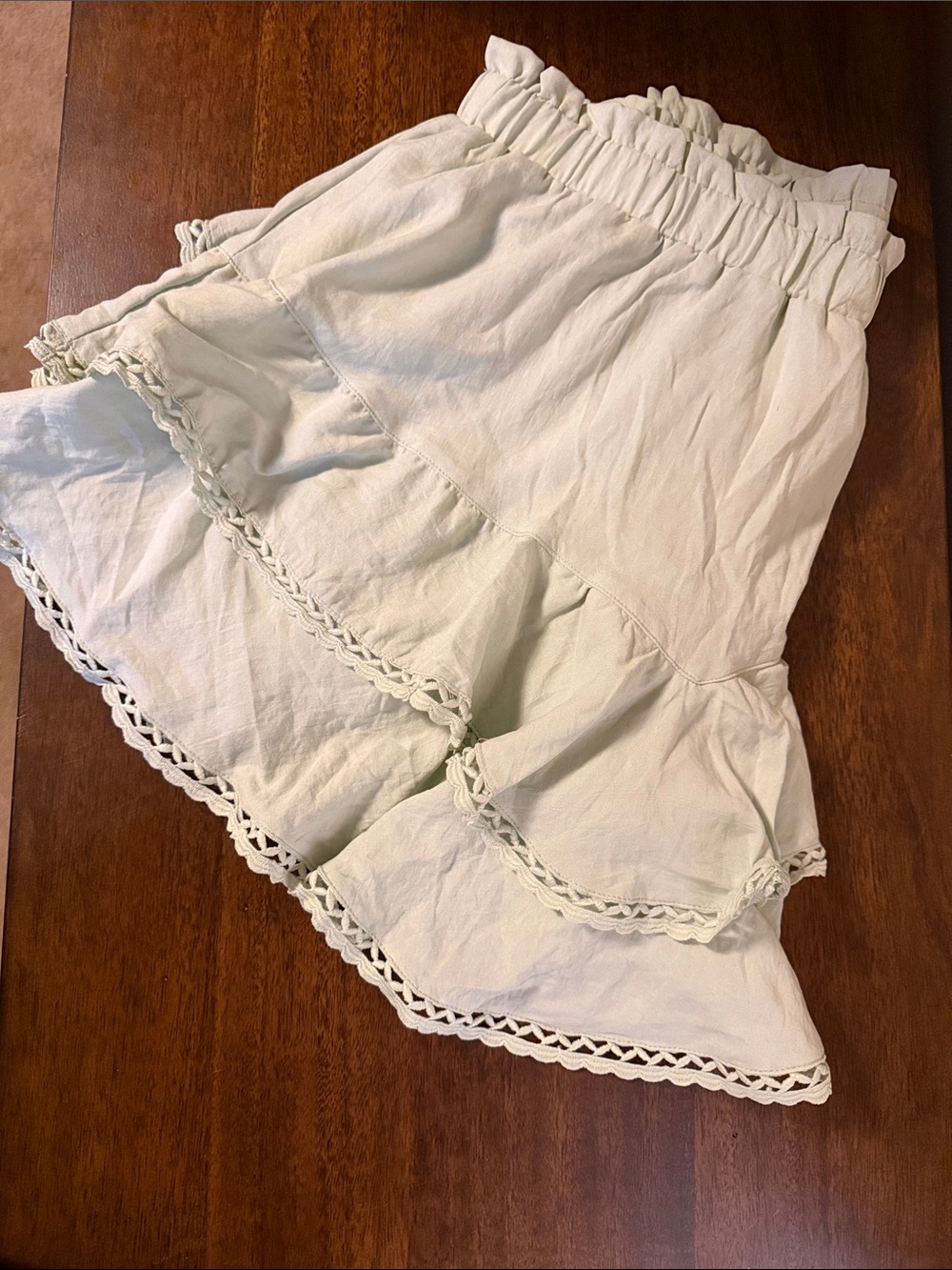 Women’s mint Tiered Ruffle Skort with Lace Trim